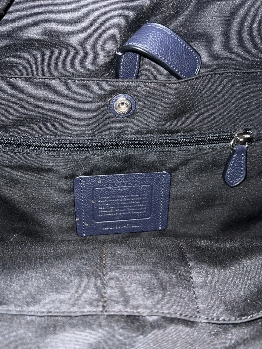 Coach Black Leather Backpack with Blue Center Stripe